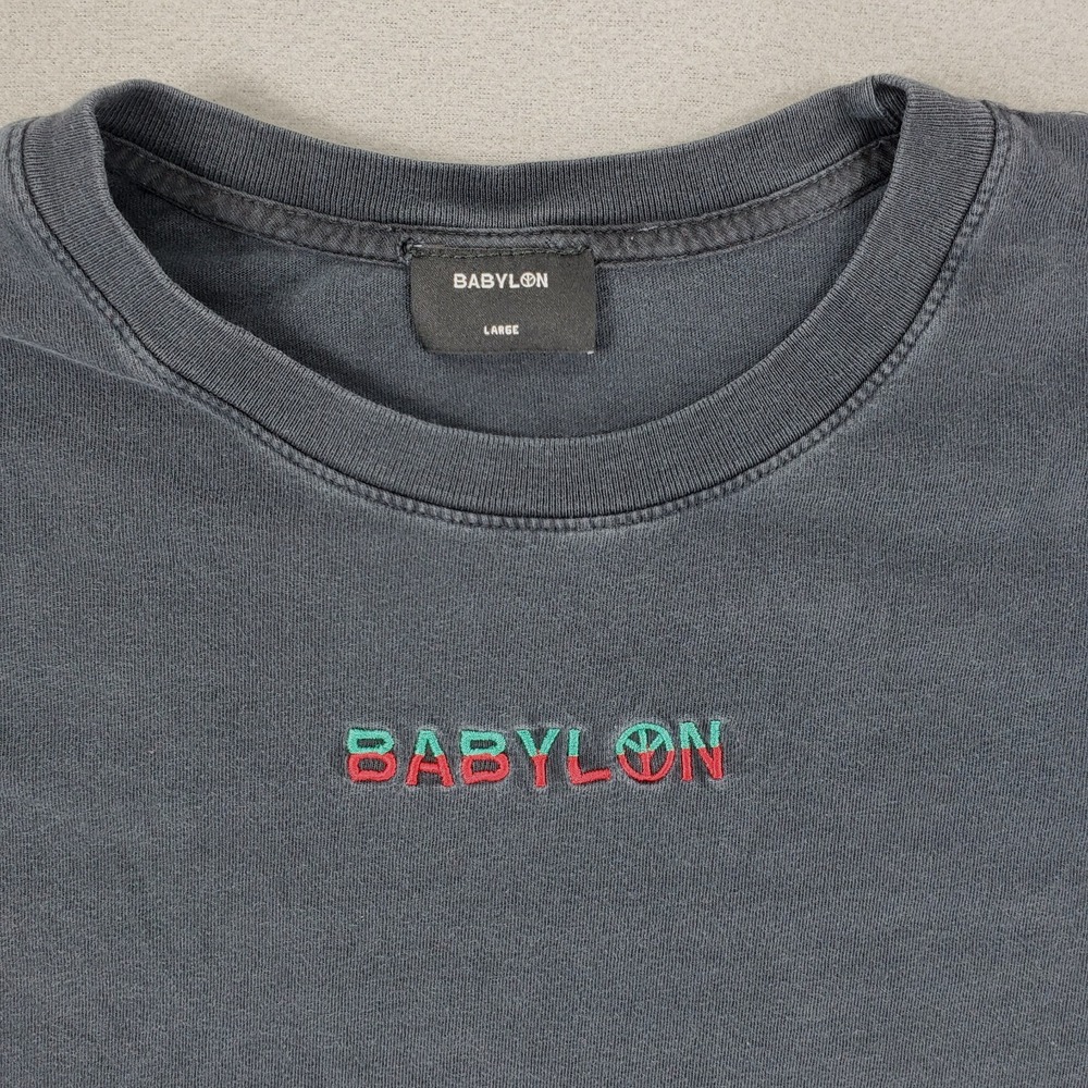 Babylon Embroidered Logo Long Sleeve T Shirt Size Large Black‎ Crew Neck USA